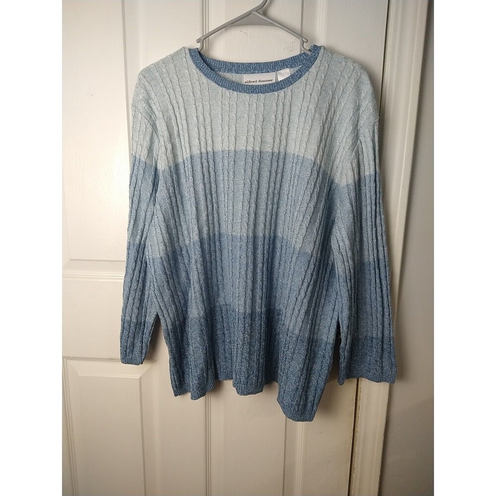 Alfred Dunner Woman XL Blue Striped Ombre 3/4 Sleeve Sweater Cable Knit Mature